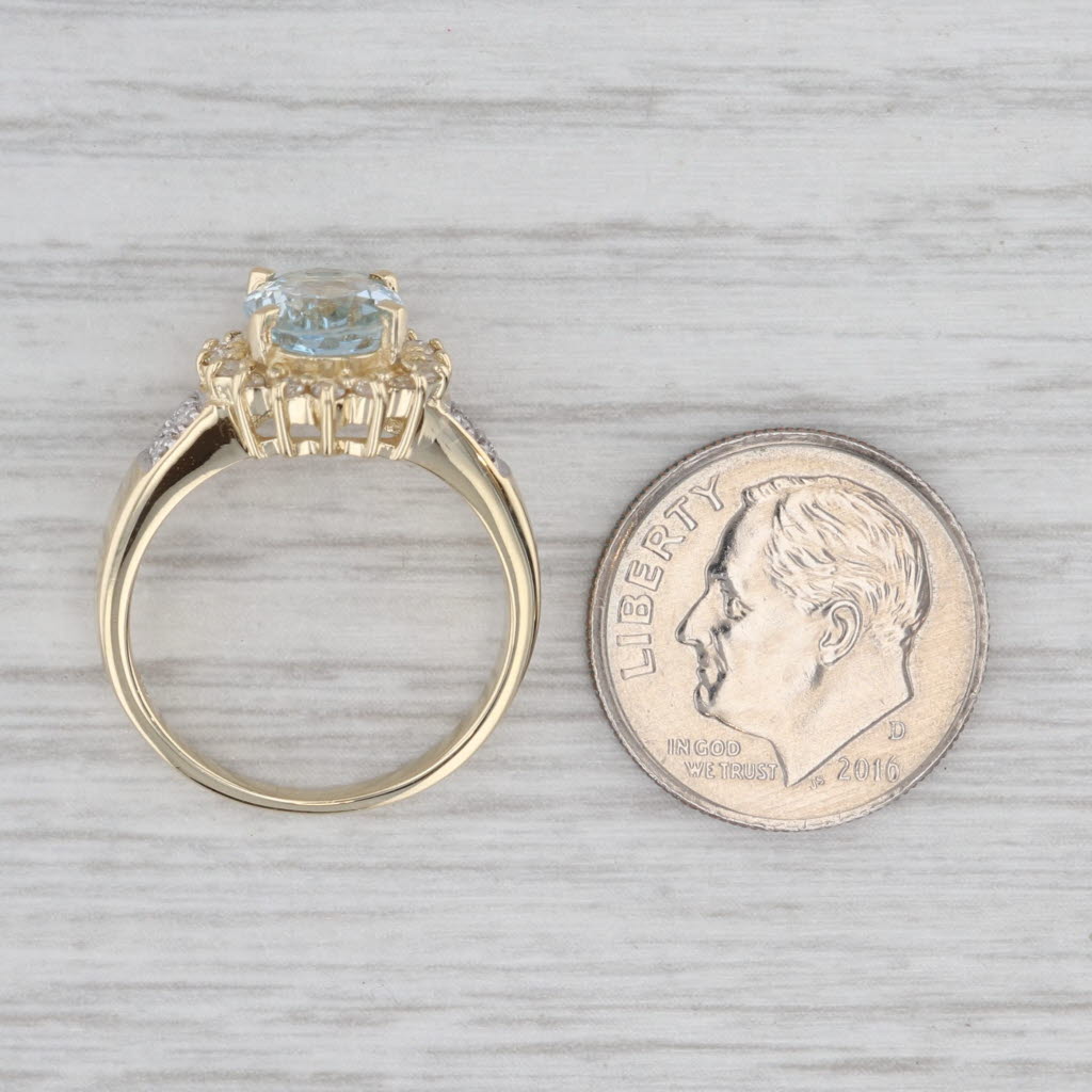 1.69ctw Oval Aquamarine Diamond Halo Ring 14k Yellow Gold Size 6