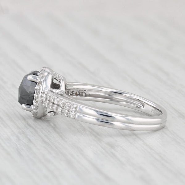 0.81ctw Oval Black Diamond Halo Ring 14k White Gold Size 5 Engagement