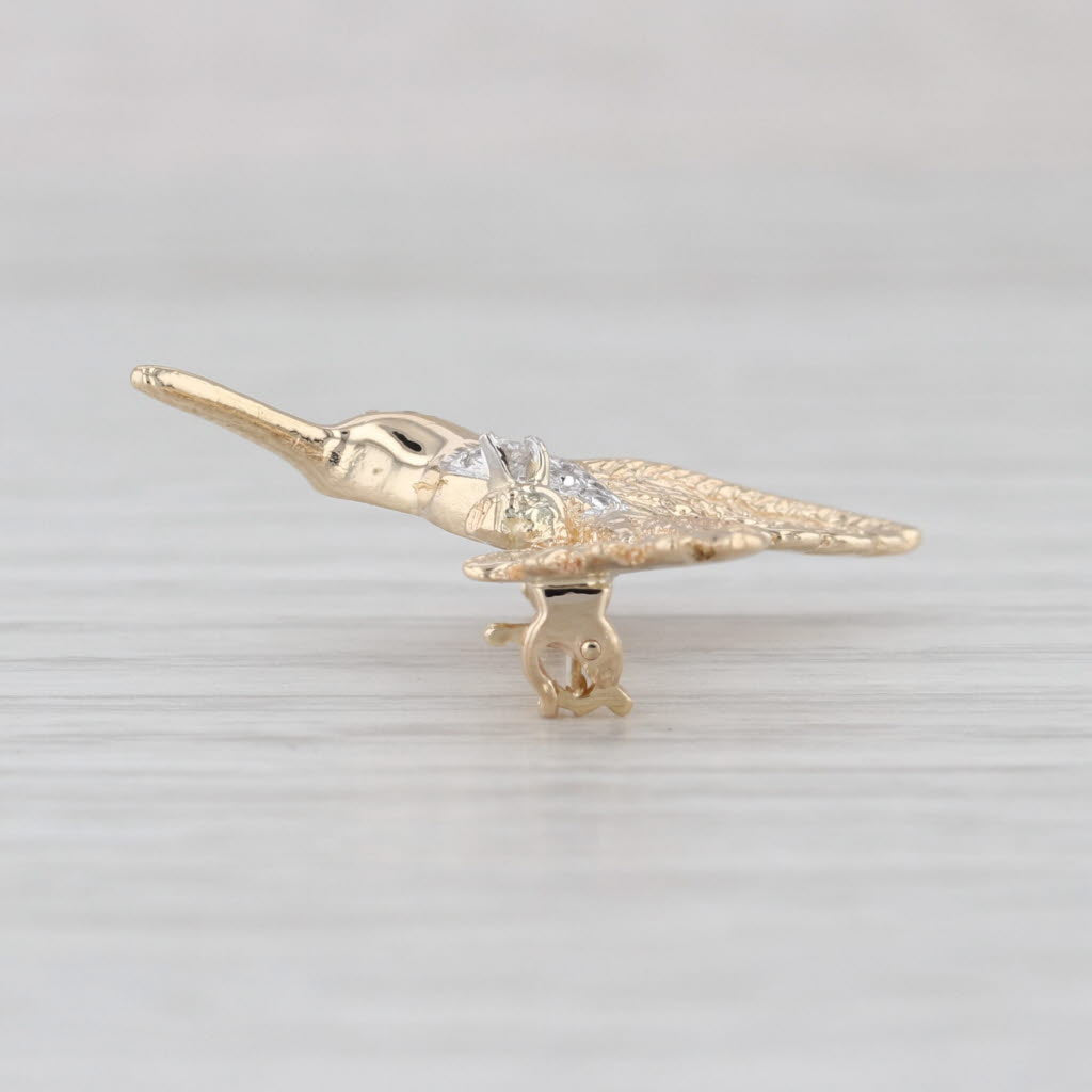 Diamond Hummingbird Pin 14k Yellow White Gold Bird Brooch