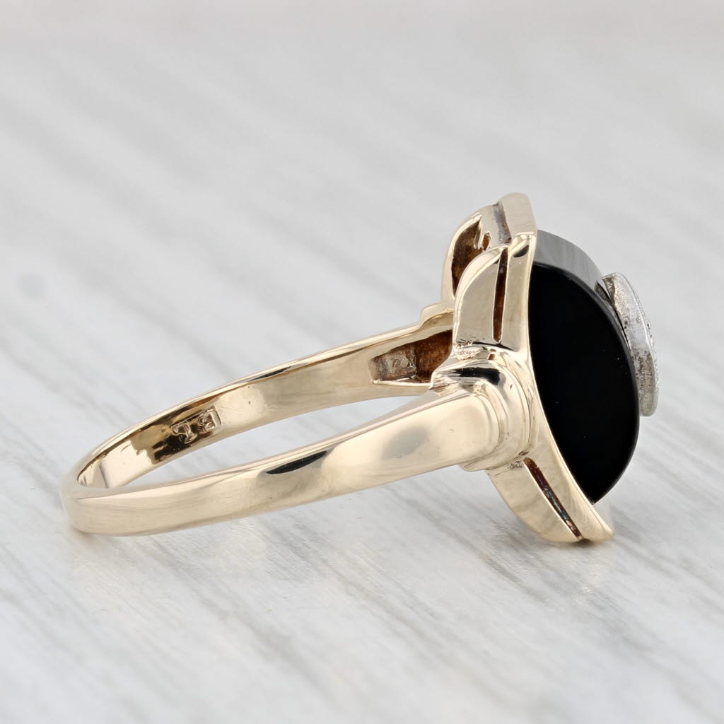 Light Gray Vintage Diamond Onyx Ring 10k Yellow Gold Size 5.75 Siget