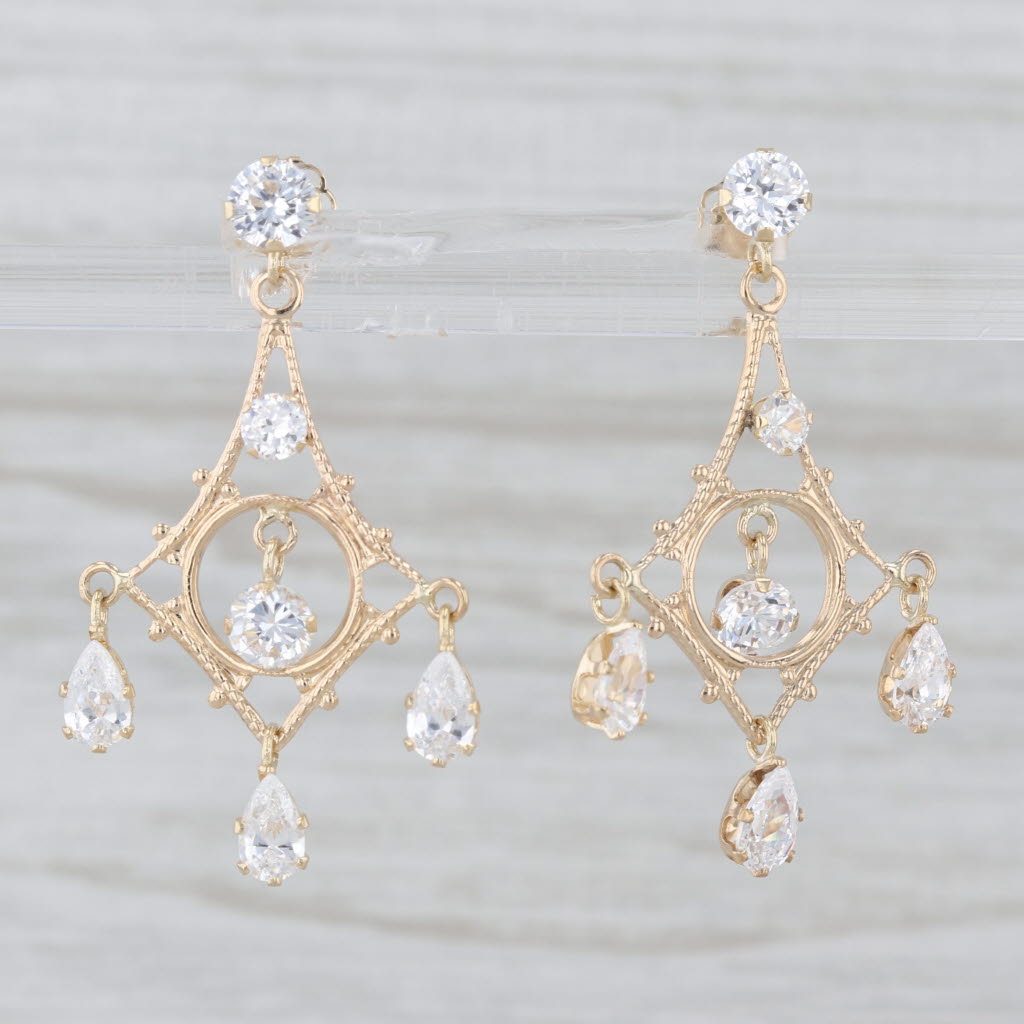2.48ctw Cubic Zirconia Chandeliere Dangle Earrings 14k Yellow Gold Drops
