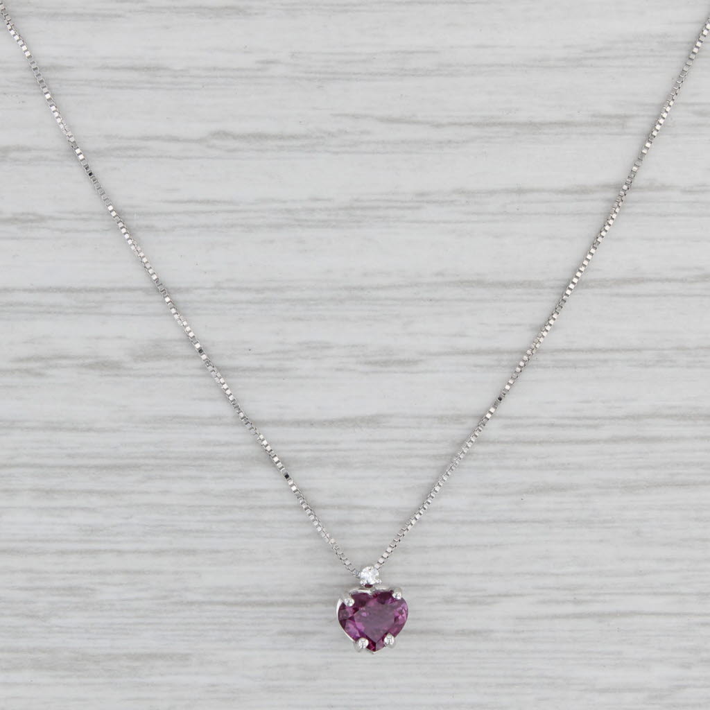 Light Gray New 0.80ct Pink Sapphire Heart Pendant Necklace 14k White Gold Box Chain