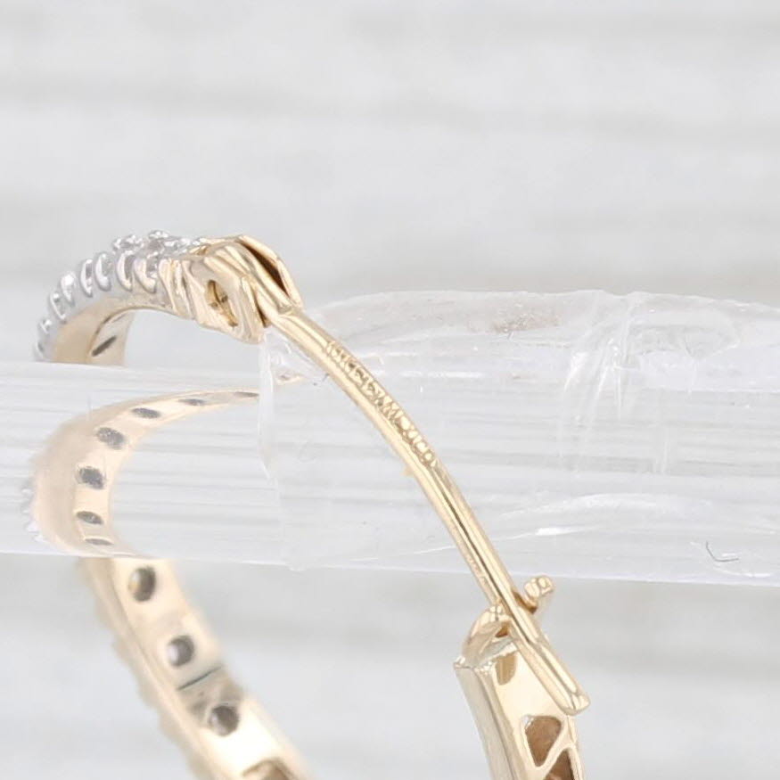 Light Gray Diamond Hoop Earrings 10k Yellow Gold Snap Top Round Hoops