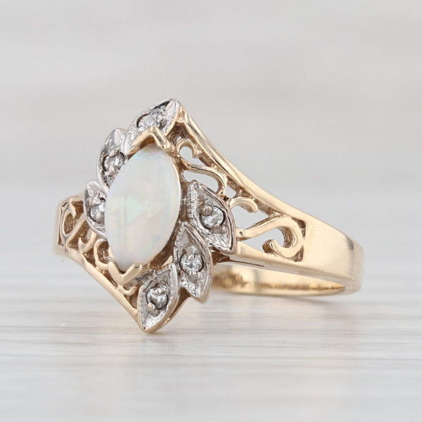 Light Gray Marquise Opal Bypass Ring 10k Yellow Gold Size 5