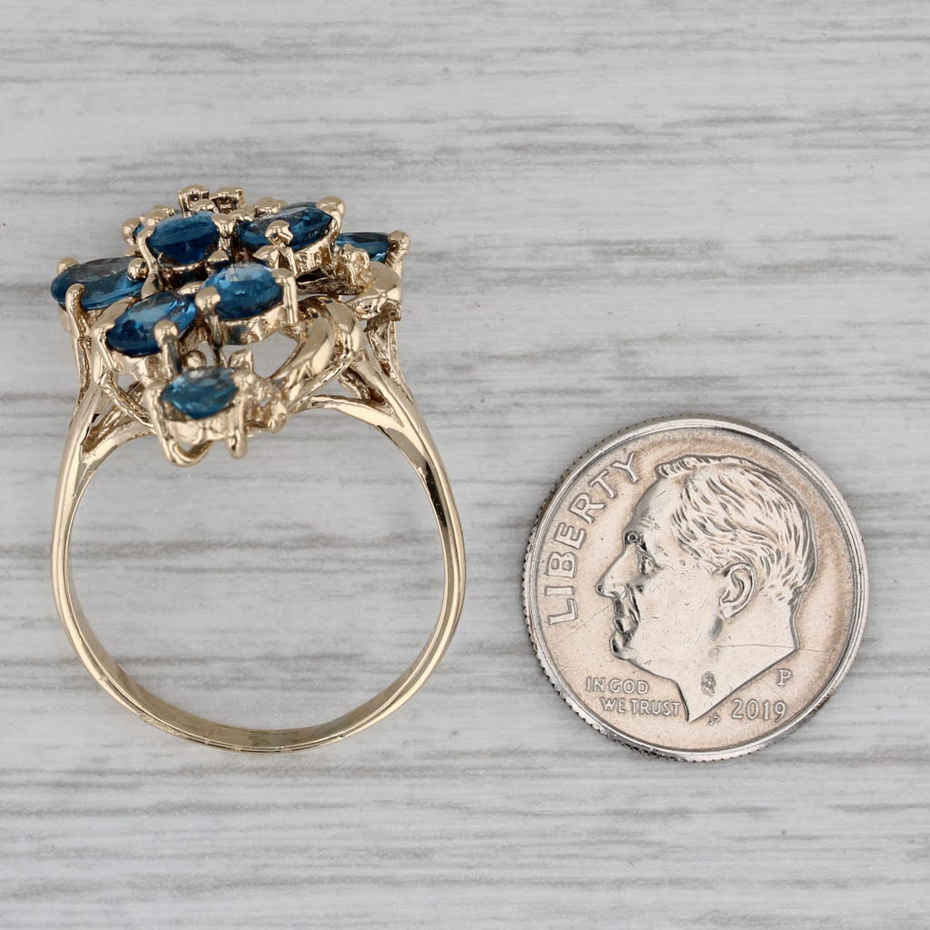 Gray 3.60ctw Lab Created Blue Spinel Cluster Ring 14k Yellow Gold Size 9 Cocktail