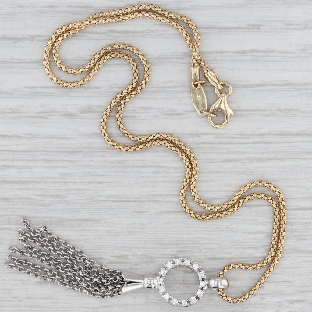 Light Gray 0.18ctw Diamond Fringe Pendant Necklace 14k Gold 16.75" Popcorn Chain