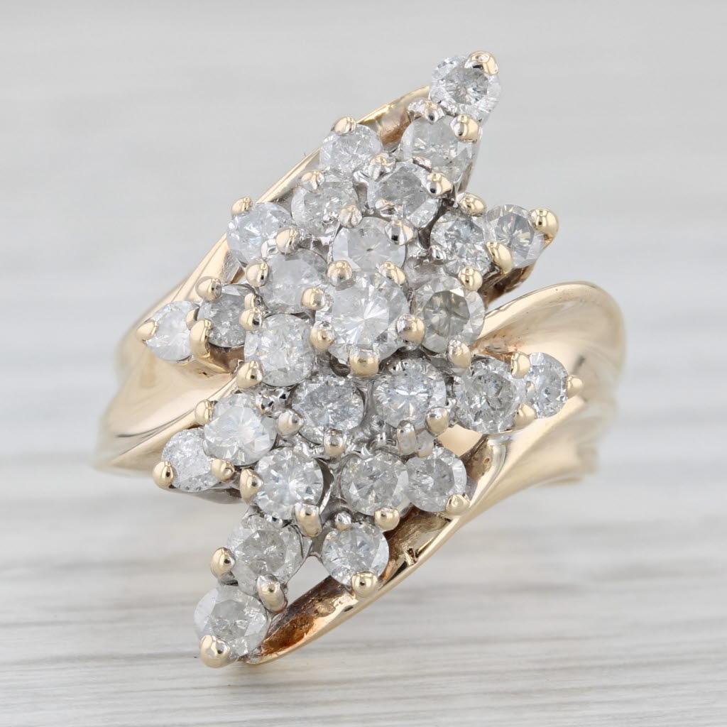 Light Gray 1.53ctw Diamond Cluster Bypass Ring 10k Yellow Gold Size 7.5 Cocktail