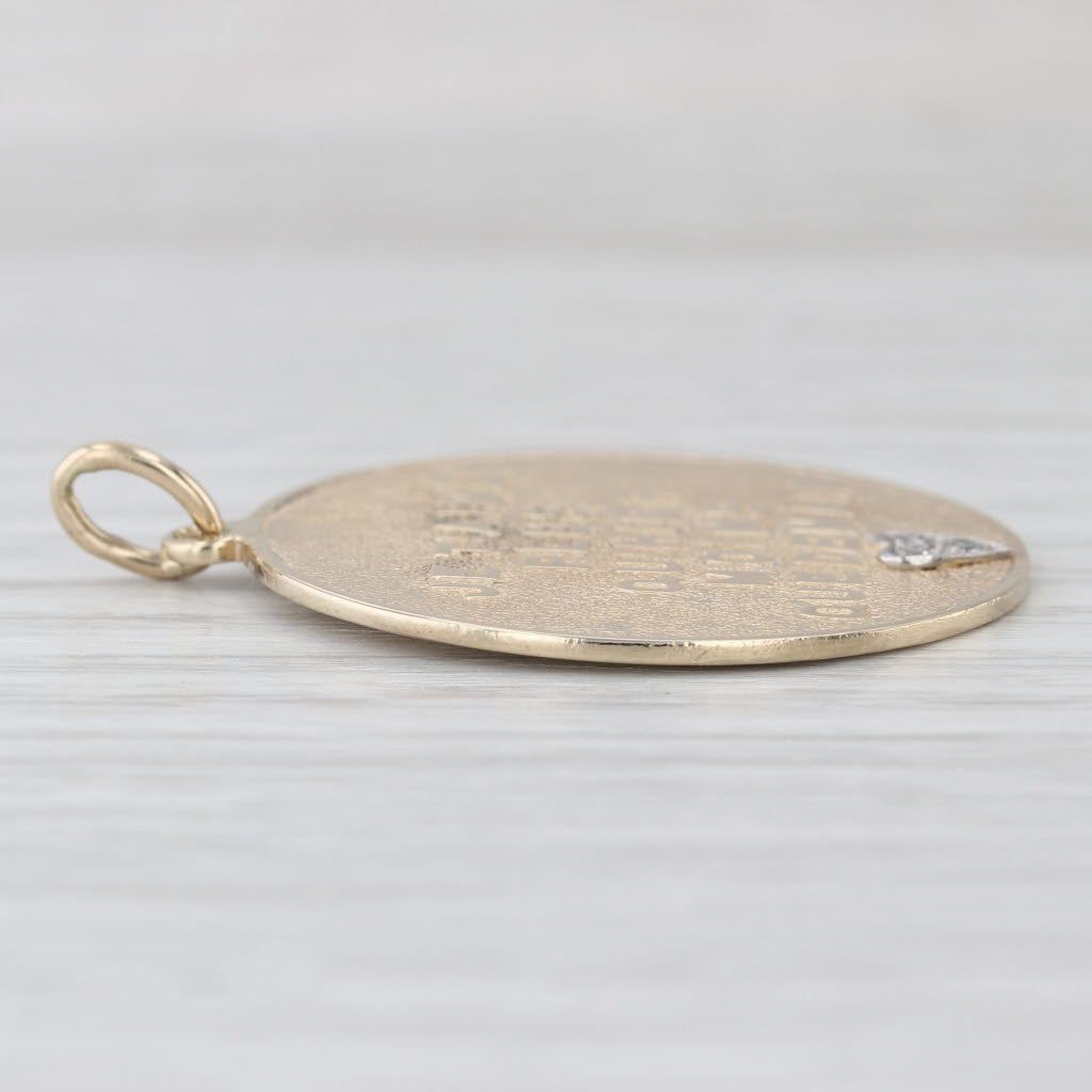 Diamond Heart Je T'aime Plus Qu'hier moins Que Demain Medallion Pendant 14k Gold