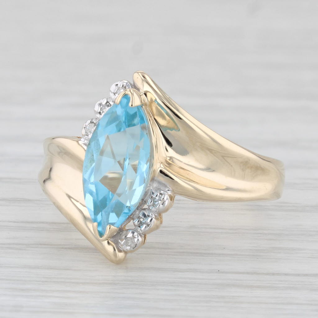 Light Gray 2.55ct Marquise Blue Topaz Ring 10k Yellow Gold Size 9.5 Bypass