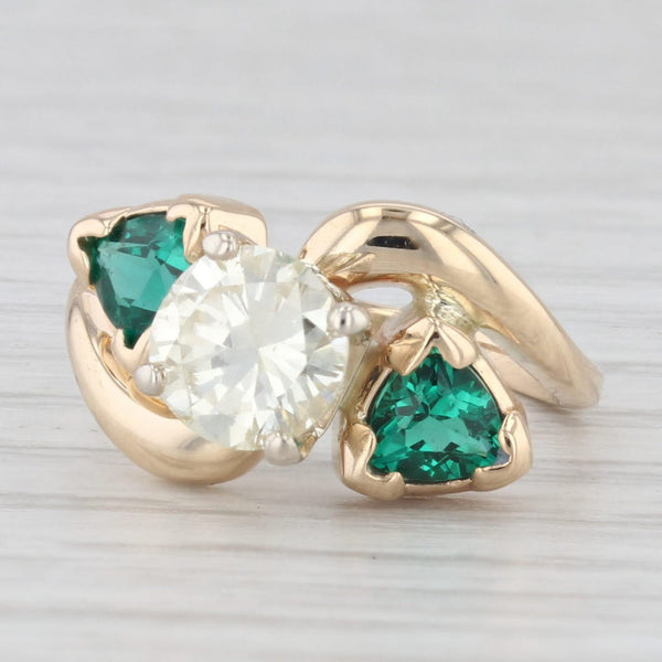 Light Gray 1.48ctw Diamond Lab Created Emerald Engagement Ring 14k Yellow Gold Sz 4 Bypass