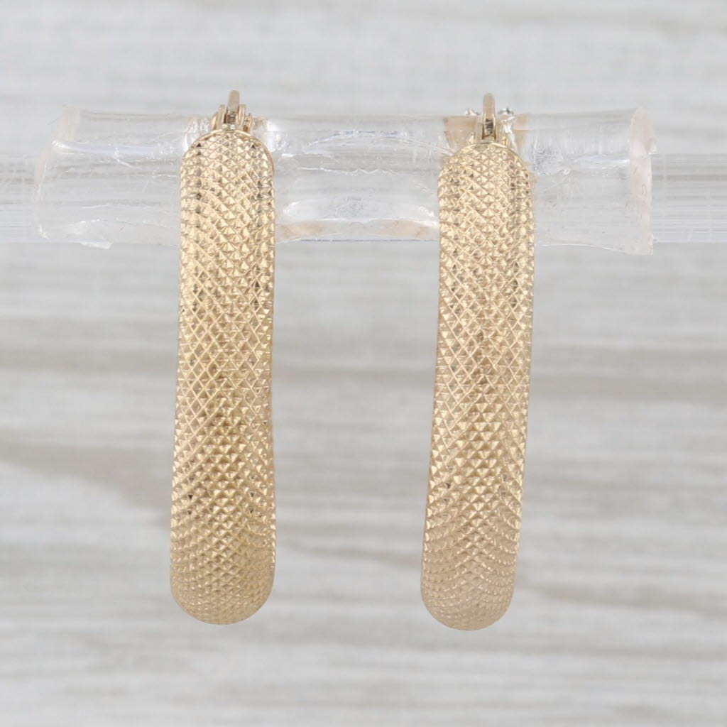 Mesh Hoop Earrings 14k Yellow Gold Round Snap Top Hoops