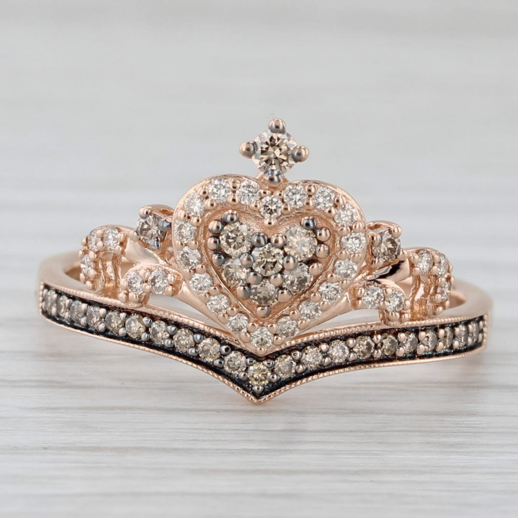 Gray Le Vian Tiara Crown Heart Ring 0.50ctw Chocolate Diamonds 14k Rose Gold Size 11