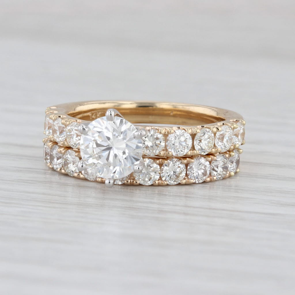 GIA 3.31ctw Round Diamond Engagement Ring Wedding Band Bridal 14k Gold Size 7.5