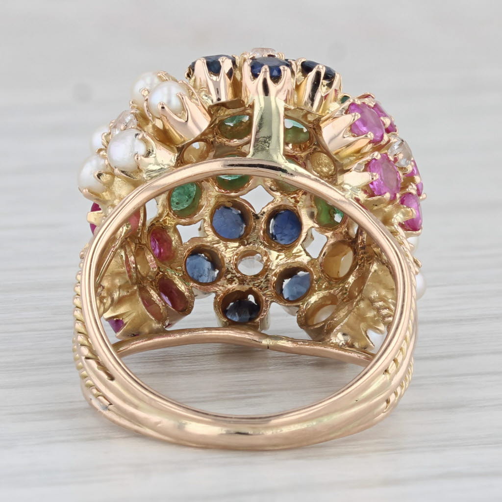 Light Gray 2.52ctw Gemstone Cluster Cocktail Ring 18k Gold Emerald Ruby Sapphire