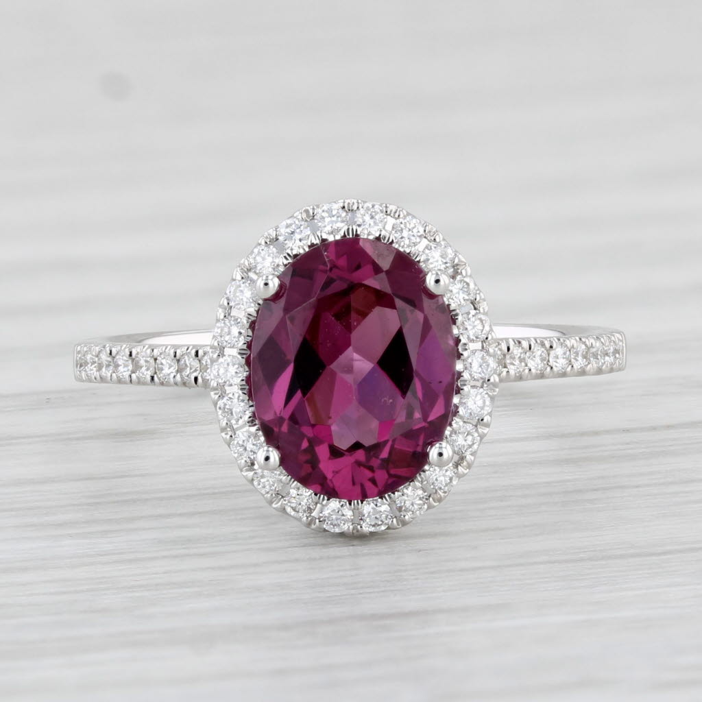 Light Gray New 2.31ctw Oval Rhodolite Garnet Diamond Halo Ring 14k White Gold Engagement