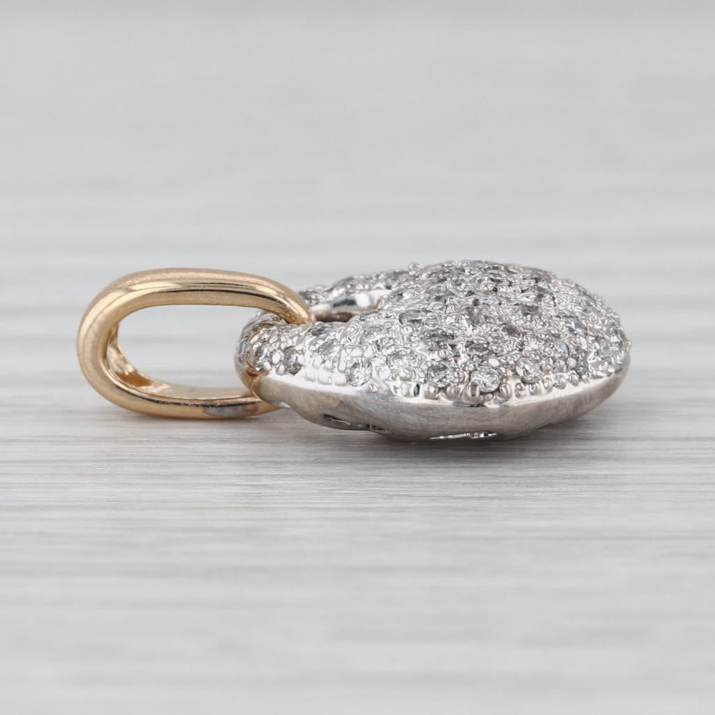 0.55ctw Pave Diamond Puffy Heart Drop Pendant 2-Toned 14k Yellow White Gold