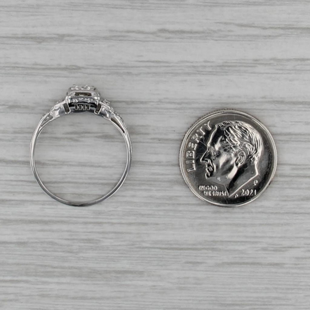 Vintage Art Deco 0.36ctw Diamond Engagement Ring 18k White Gold Size 6 Filigree