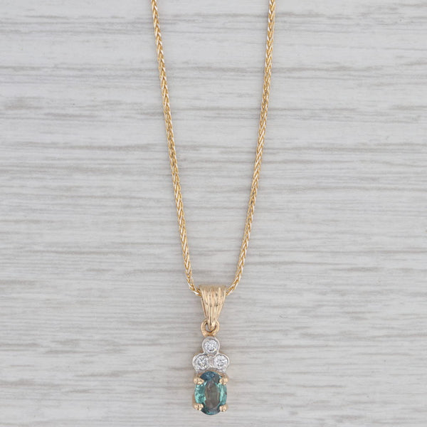 0.79ctw Green Alexandrite Diamond Pendant Necklace 14k Gold 16" Wheat Chain