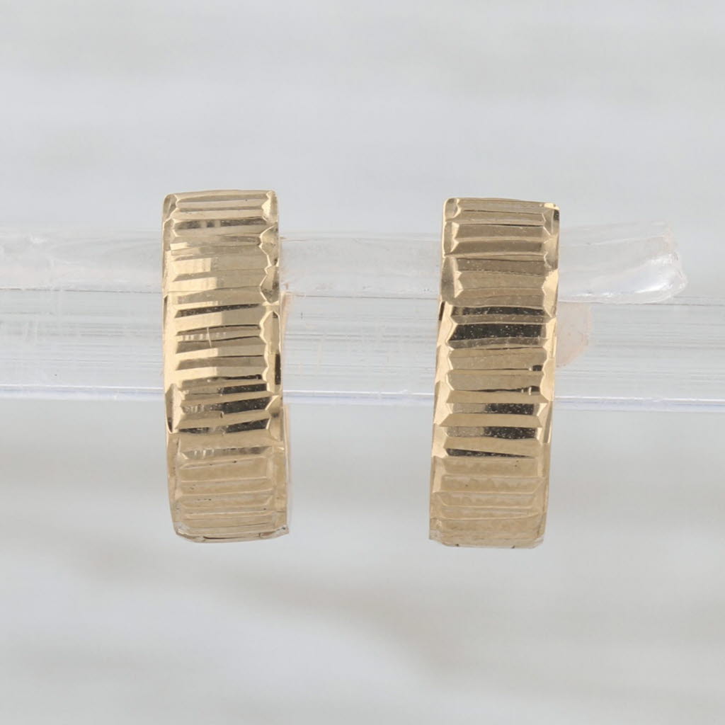 Textured Hoop Huggie Earrings 18k Yellow Gold Snap Top Small Round Hoops