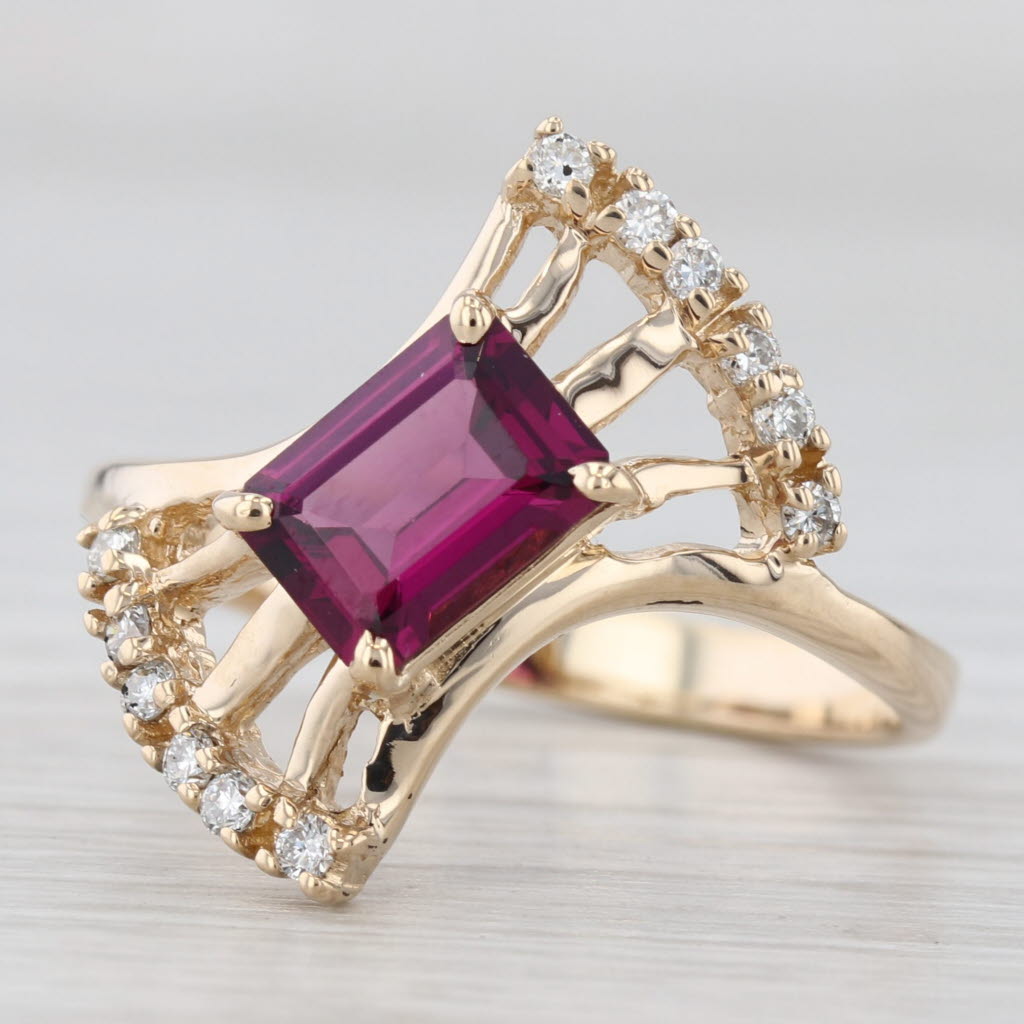 1.73ctw Rhodolite Garnet Diamond Bypass Ring 14k Yellow Gold Size 9.75