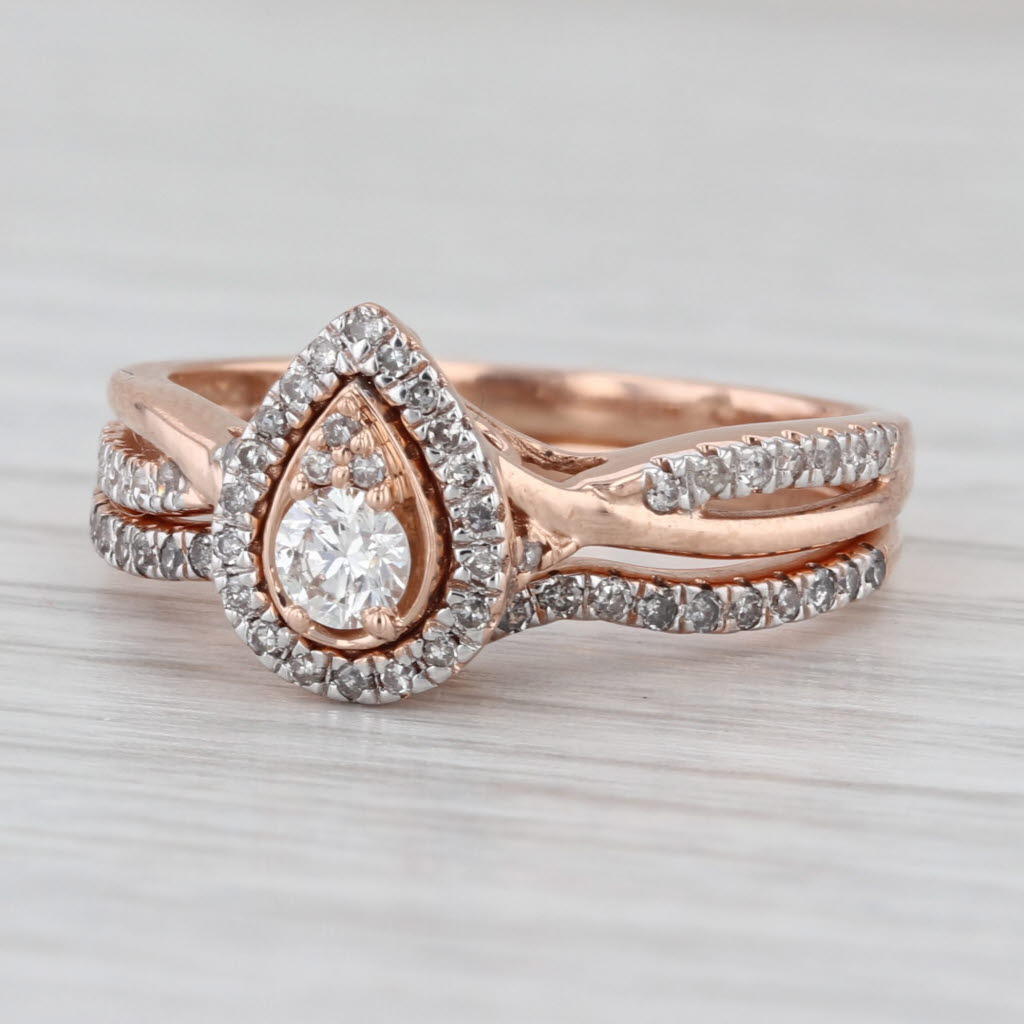 0.39ctw Diamond Halo Engagement Ring Wedding Band 10k Rose Gold Size 7 Bridal
