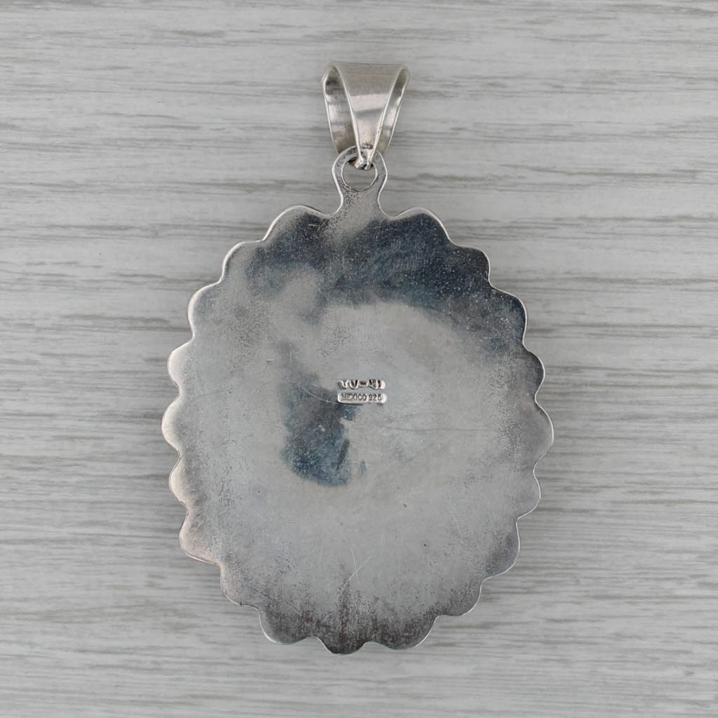 Black Onsidian Glass Pendant Sterling Silver Large Statement Ornate Taxco Mexico