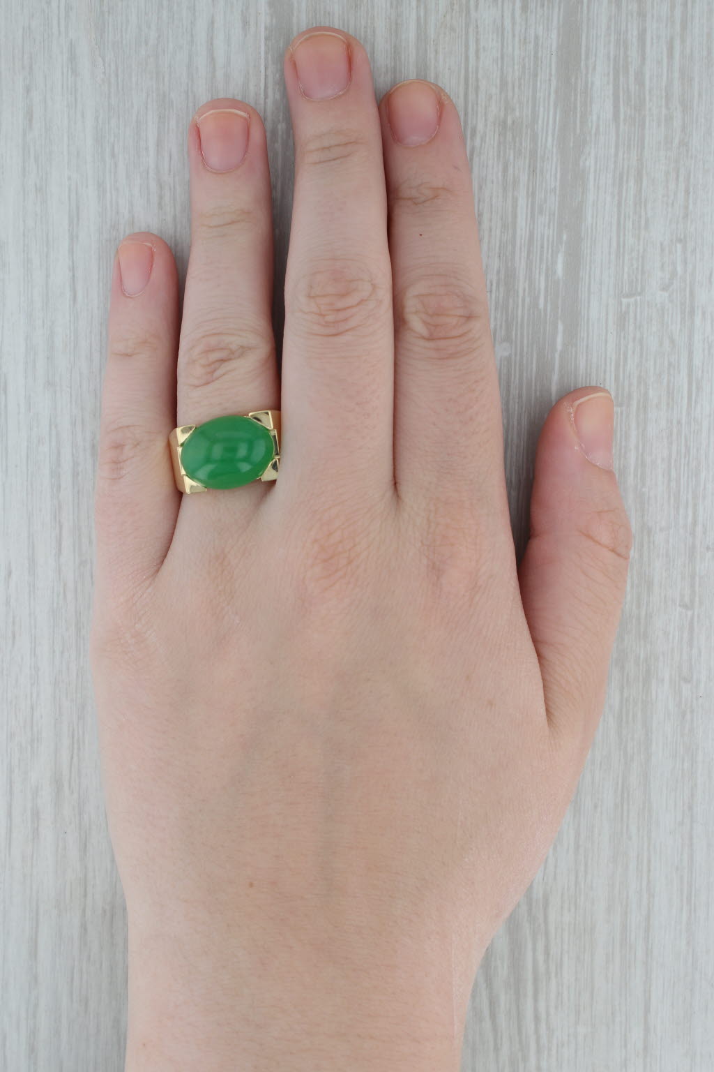 Dark Gray Jadeite Jade Solitaire Ring 18k Gold Oval Cabochon Solitaire Size 9.75 Papers