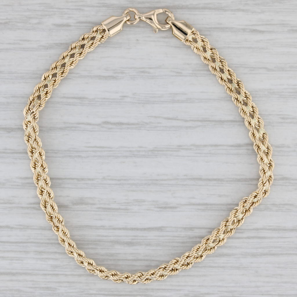 Gray Woven Rope Chain Bracelet 14k Yellow Gold 6.75" 4.3mm