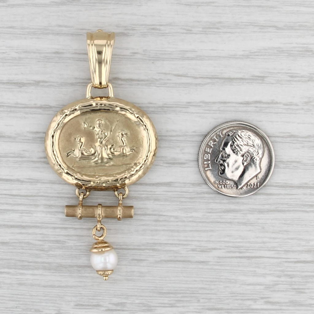 Cultured Pearl Horse Crest Enhancer Pendant 14k Yellow Gold
