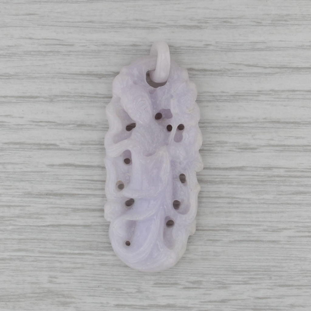 Vintage Lavender Jadeite Jade Ornate Figural Floral Carved Pendant