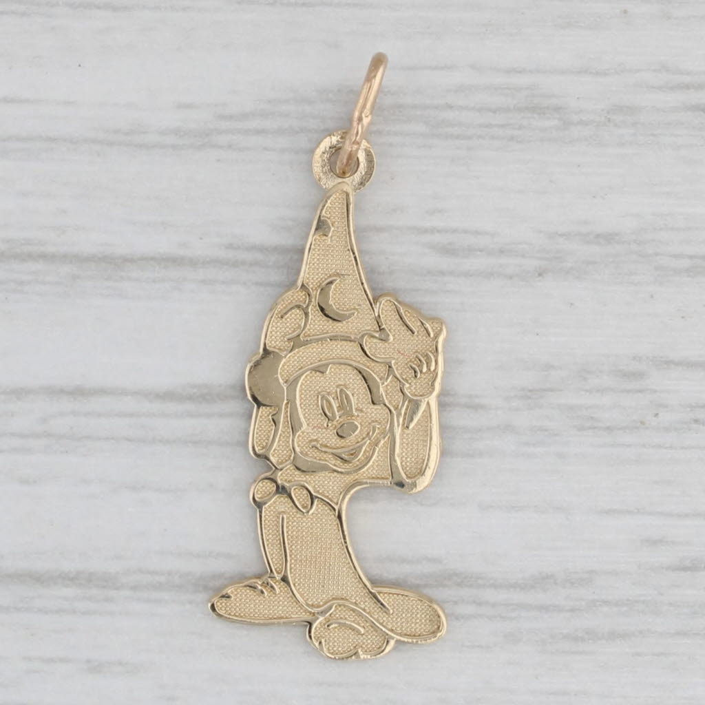 Light Gray Disney Fantasia Wizard Mickey Mouse Pendant 14k Gold Charm Box New Old Stock