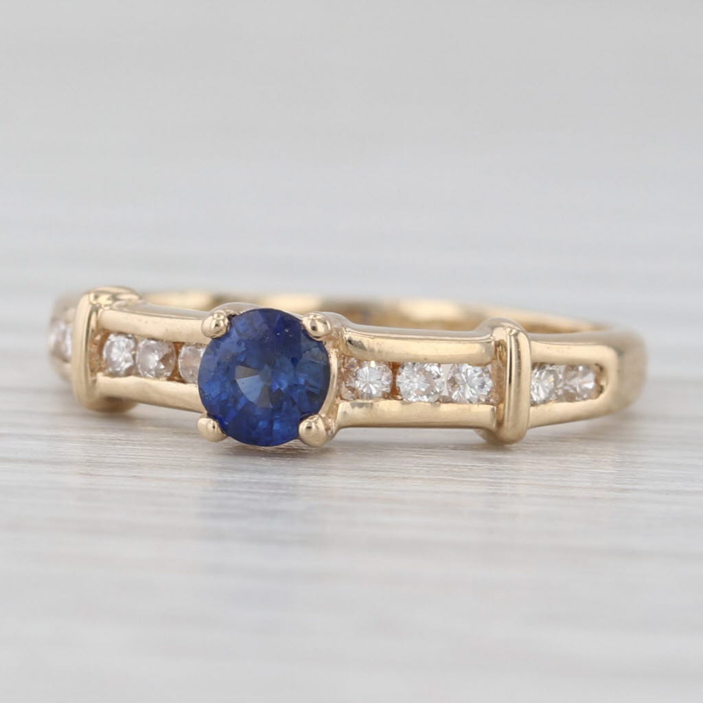 Light Gray 0.35ctw Blue Sapphire Diamond Ring 14k Yellow Gold Size 3.25