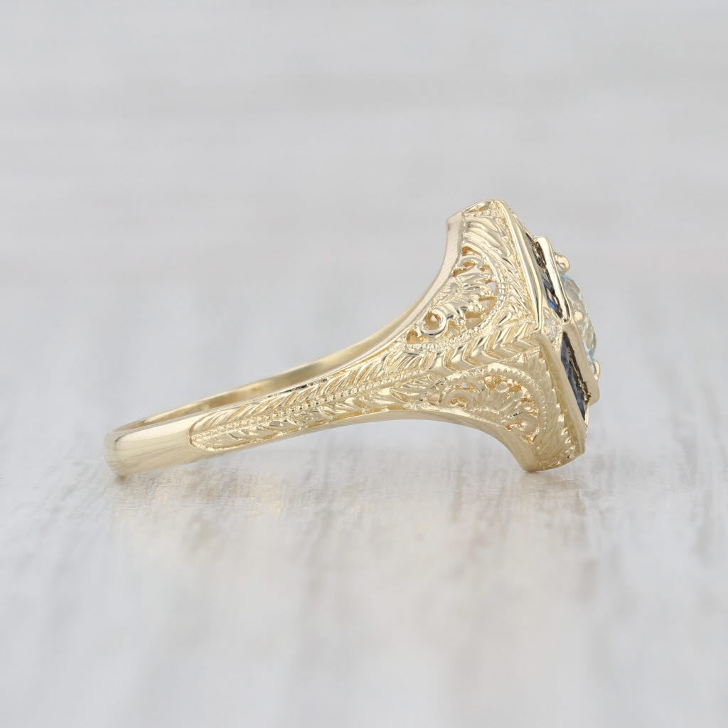 0.90ctw Aquamarine Sapphire Diamond Floral Filigree Ring 14k Yellow Gold Sz 8.25