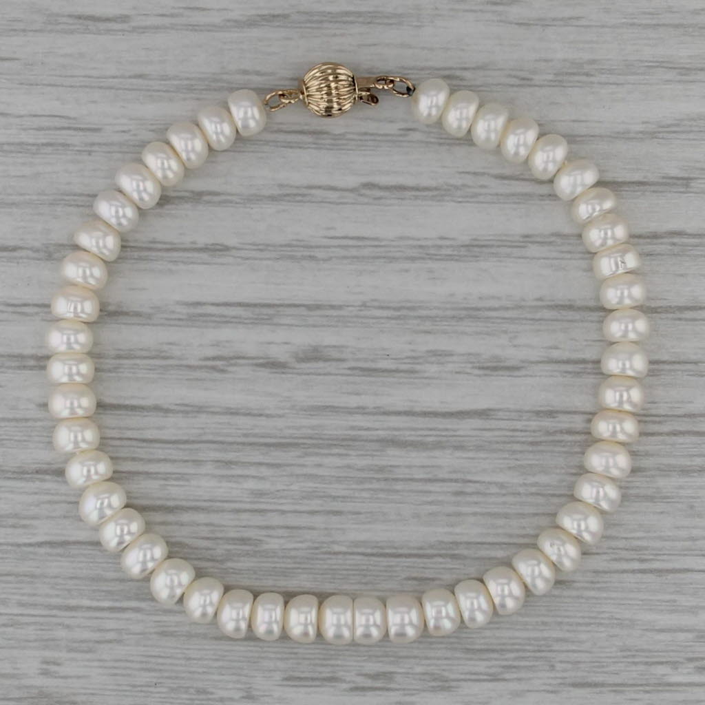Freshwater Cultured Pearl Single Strand Bead Bracelet 14k Yellow Gold 7" 5.2mm