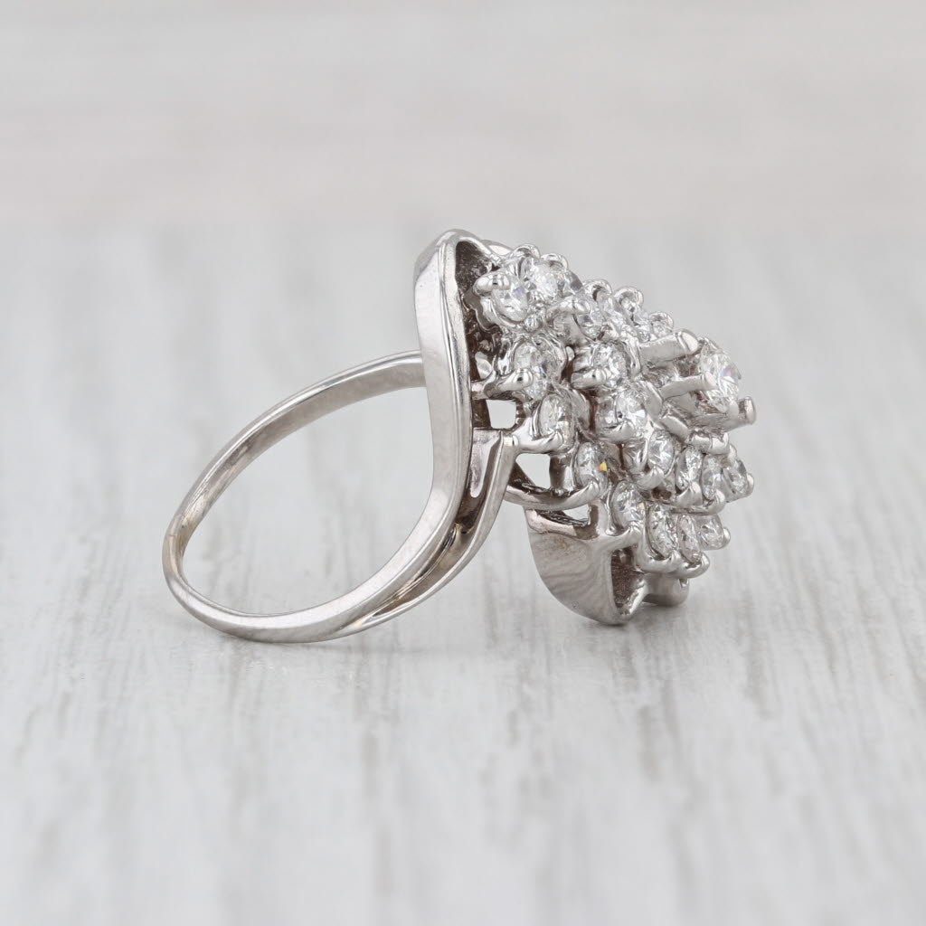 1ctw Diamond Cluster Ring 14k White Gold Size 6.5 Bypass Cocktail