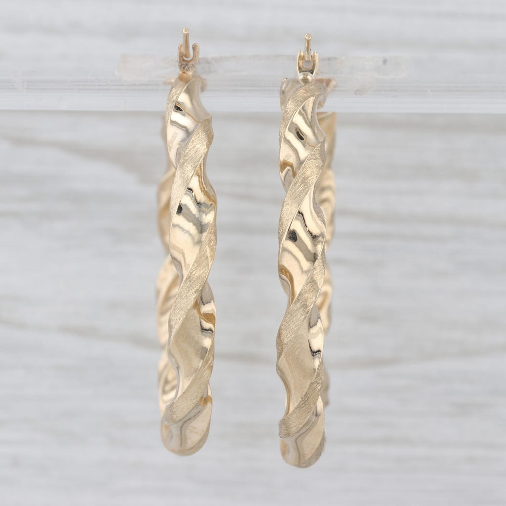 Twist Hoop Earrings 10k Yellow Gold Snap Top Round Hoops