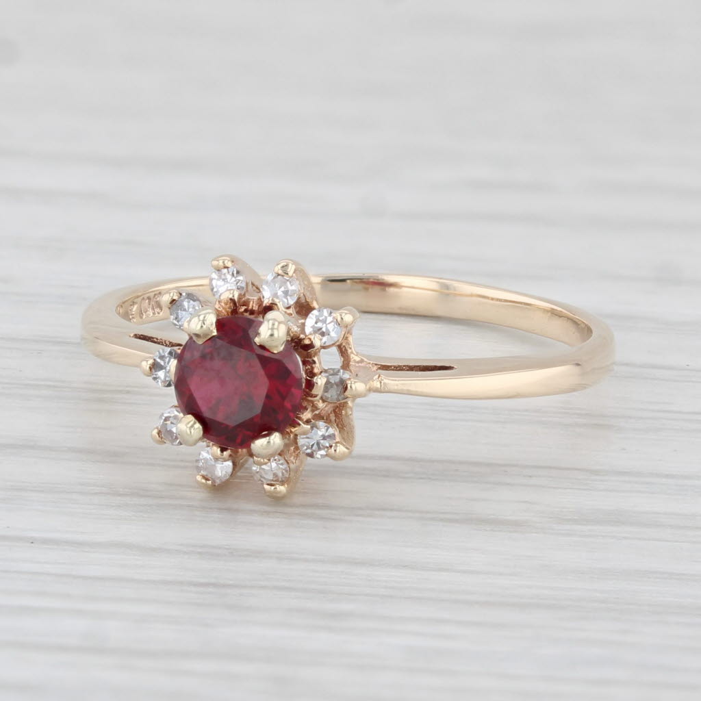 Light Gray 0.54ctw Lab Created Ruby Diamond Halo Ring 10k Yellow God Size 7.5