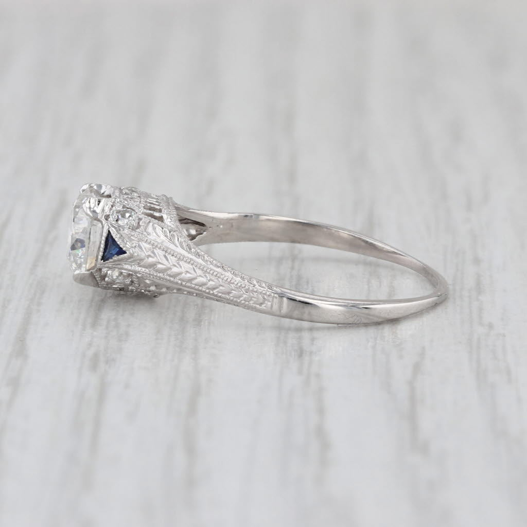 1.07ctw Art Deco Diamond Lab Created Sapphire Engagement Ring Platinum Filigree