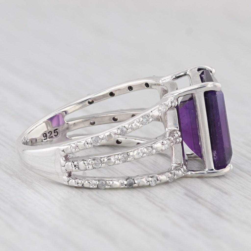 Light Gray 5.47ctw Amethyst Diamond Cocktail Ring Sterling Silver Size 10 Statement