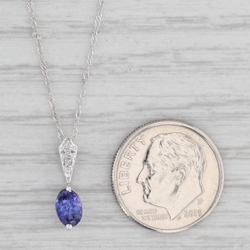 Light Gray 0.50ct Oval Tanzanite Pendant Necklace 14k White Gold 18" Singapore Chain