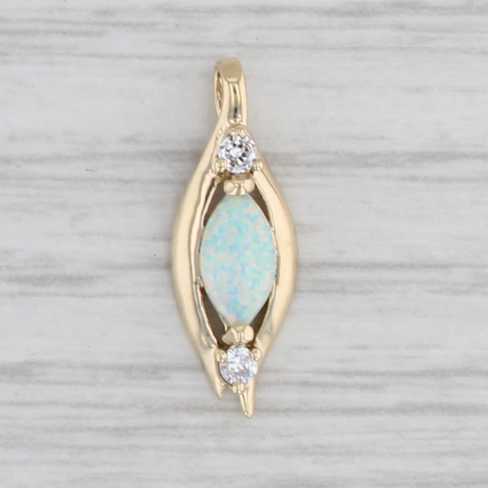 Light Gray Lab Created Opal Cubic Zirconia Pendant 10k Yellow Gold Small Drop