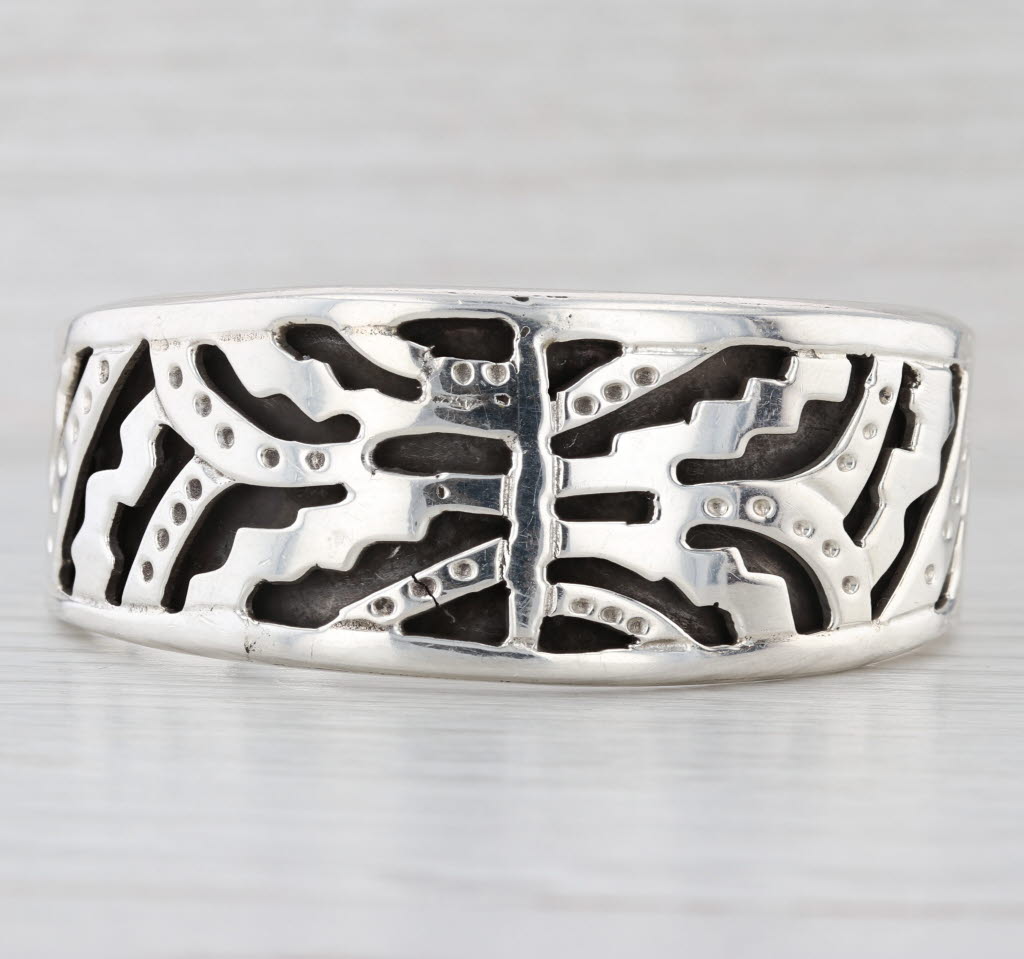 Vintage Tribal Open Work Statement Cuff Bracelet Sterling Silver Taxco Mexico