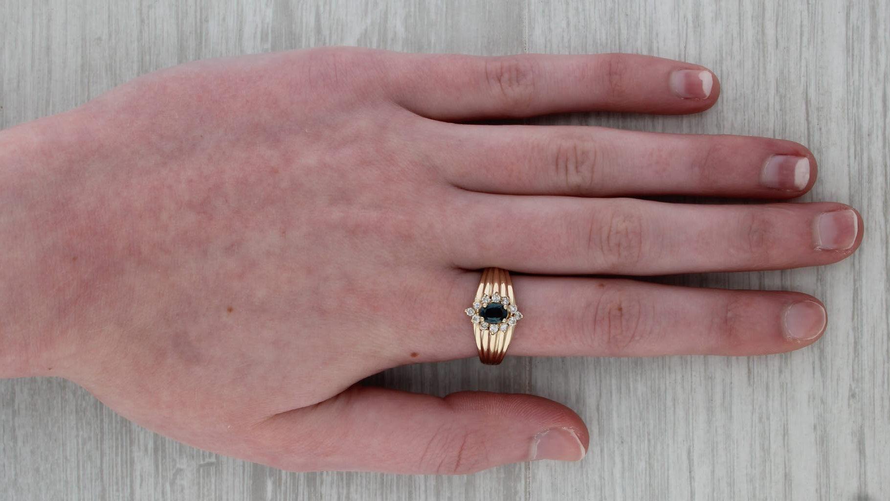 0.70ctw Blue Sapphire Diamond Halo Ring 14k Yellow Gold Size 9