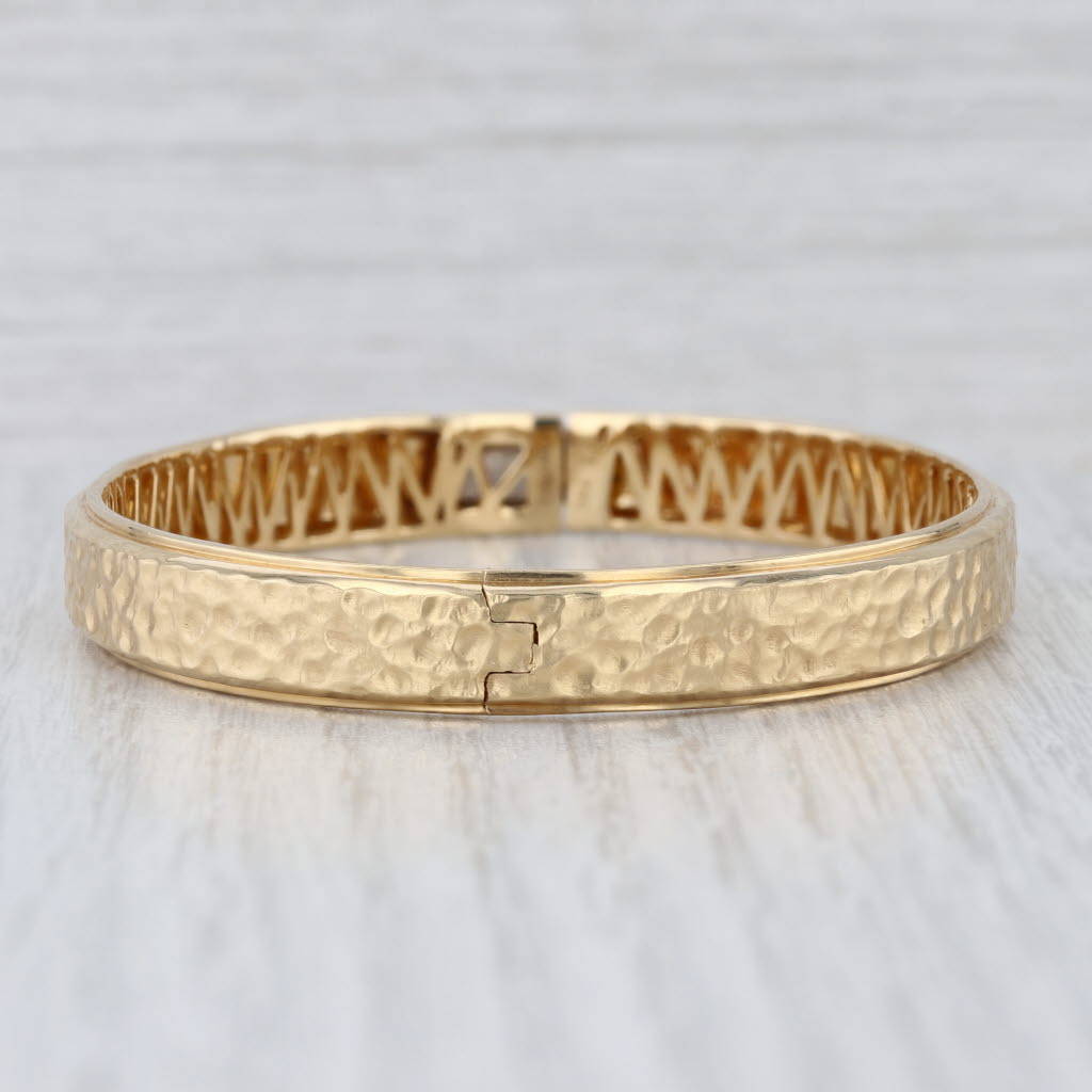 Michael M Hammered Bangle Bracelet 18k Yellow Gold 7.25" 8mm