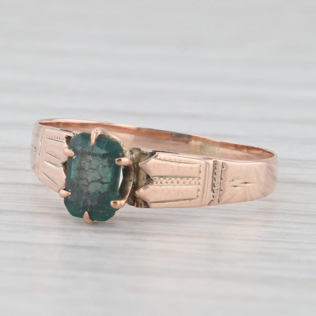 Light Gray Antique Green Garnet Doublet Ring 10k Rose Gold Size 7