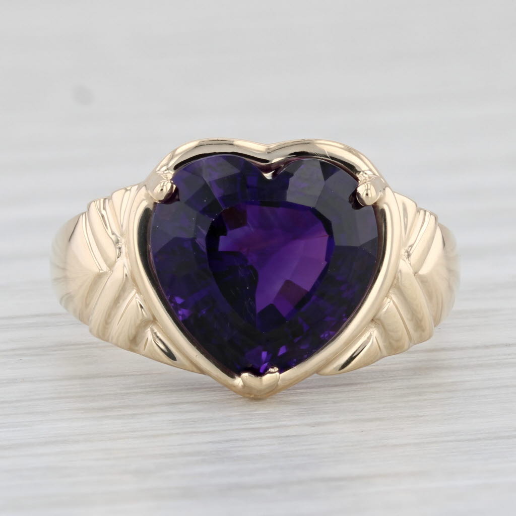 Light Gray 4.50ct Amethyst Solitaire Heart Ring 14k Yellow Gold Size 7.25