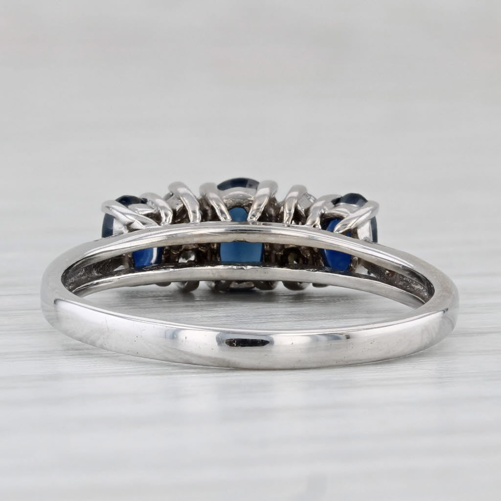 Light Gray 1.50ctw Oval Blue Sapphire 3-Stone Diamond Ring 14k White Gold Size 9.5