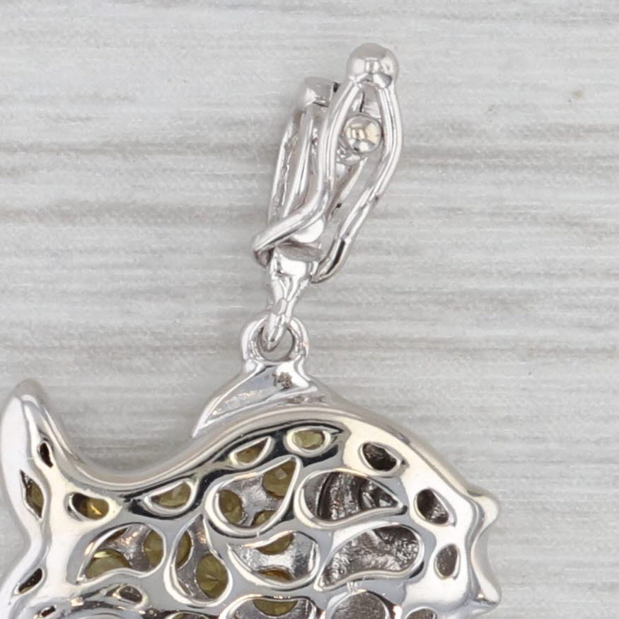 Diamond Yellow Sapphire Fish Pendant 14k White Gold Small Charm Clip Bail