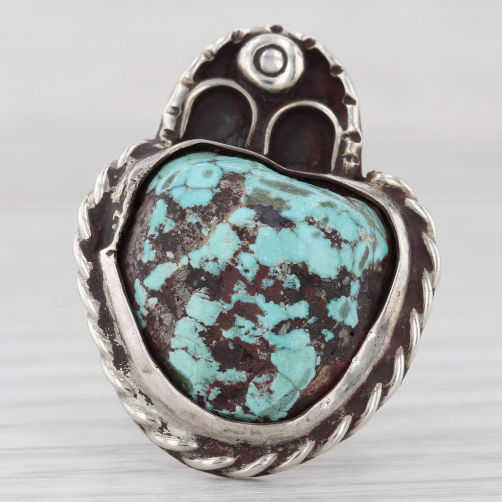 Vintage Native American Turquoise Ring Sterling Silver Statement Size 5.25