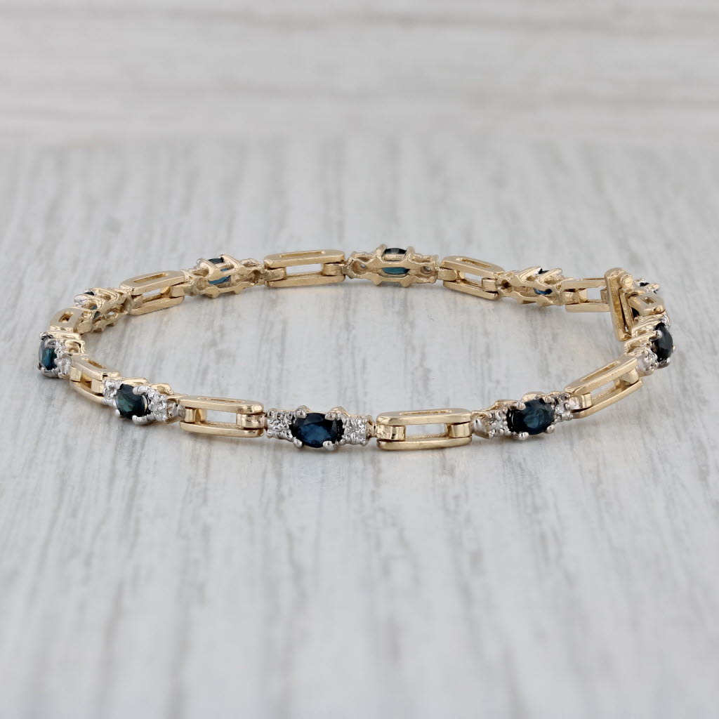 Gray 2.55ctw Blue Sapphire Diamond Bracelet 14k Yellow Gold 6.75"